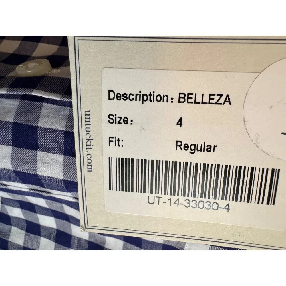 Untuckit Gingham Button Up Size 4 Blue White Check NWT Collared Women's